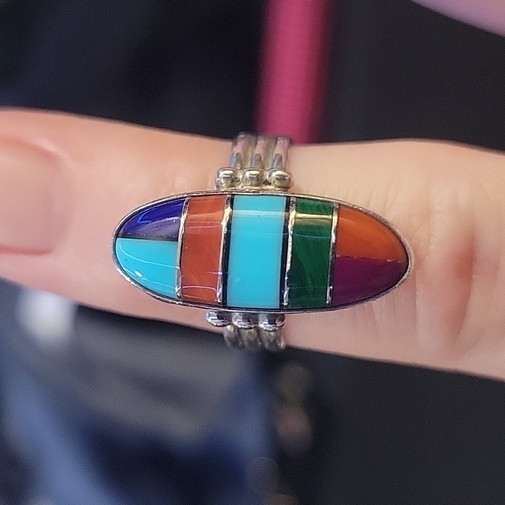 Sterling silver turquoise, multicolored, ring size 6